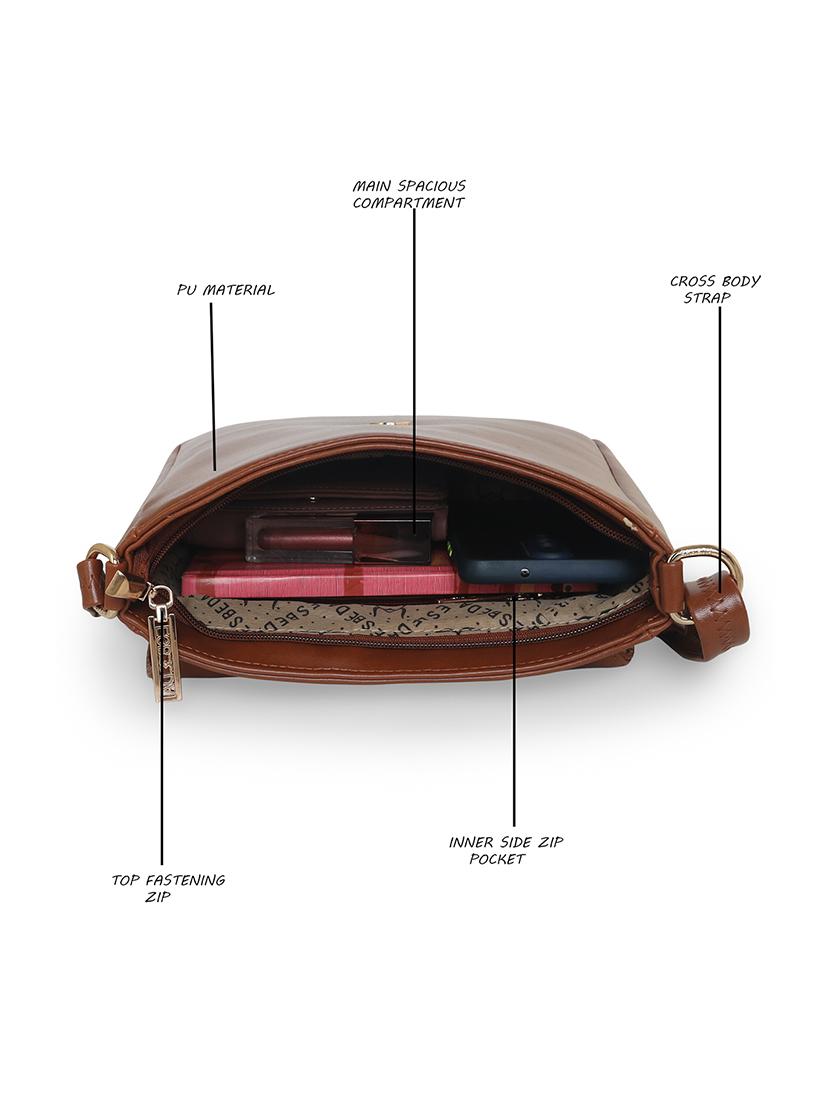 tan solid regular sling bag - 18393839 - Standard Image - 3