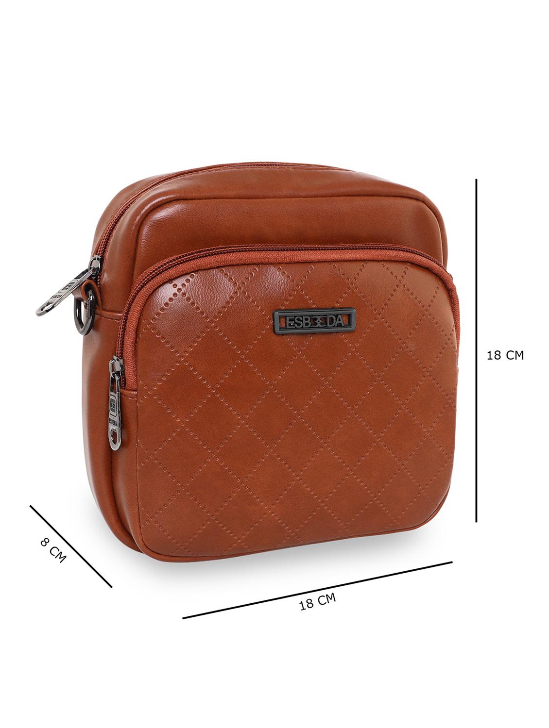 tan textured regular sling bag - 18393895 - Standard Image - 3