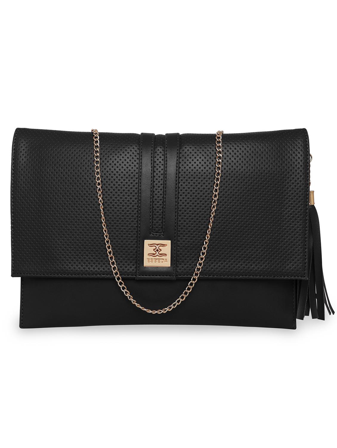 black leatherette envelope clutch - 18393921 - Zoom Image - 0