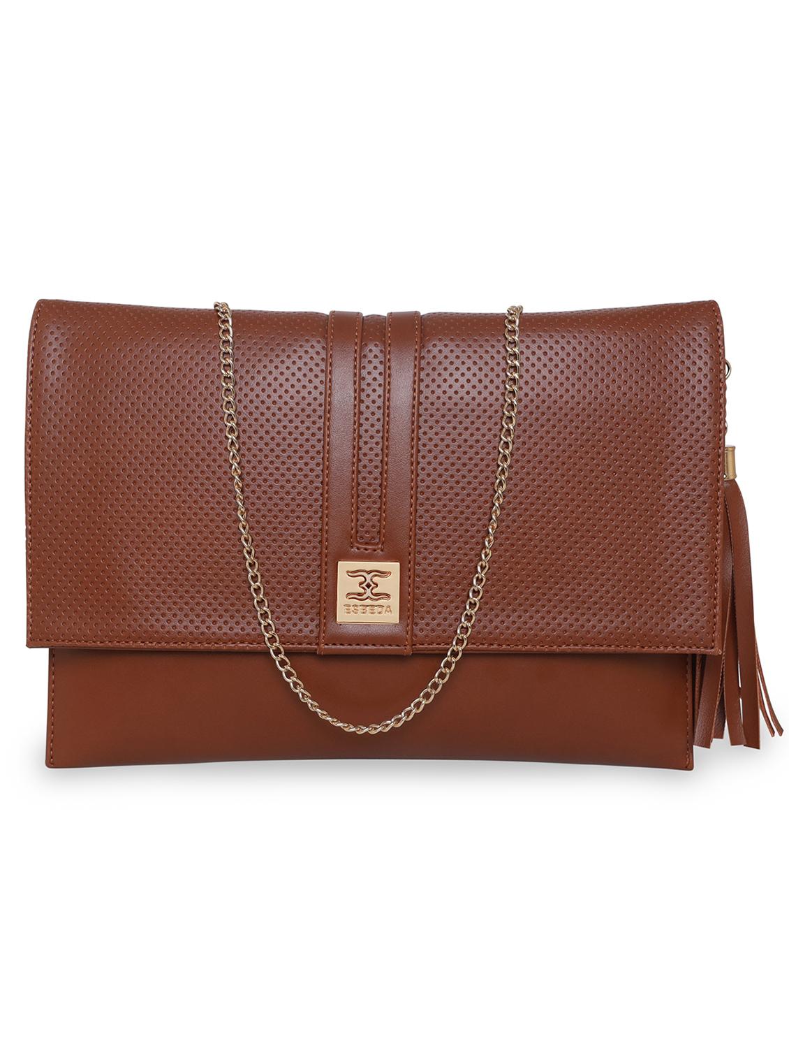 tan leatherette envelope clutch - 18393924 - Zoom Image - 0