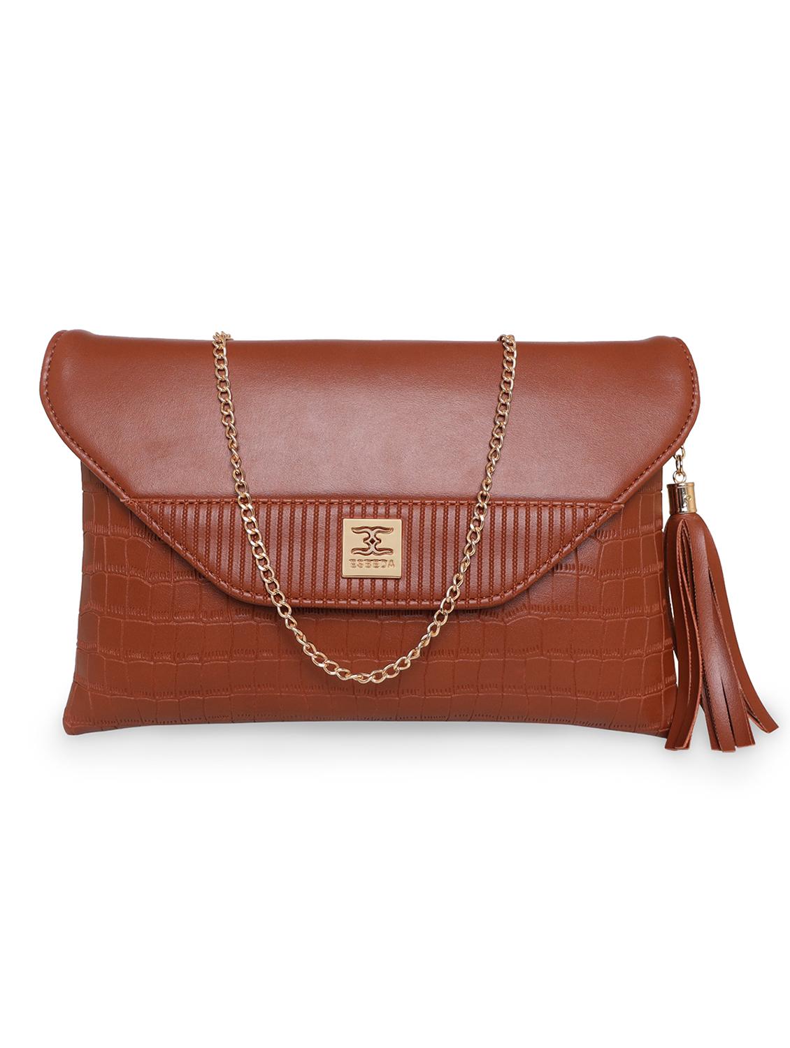 tan leatherette envelope clutch - 18393929 - Zoom Image - 0