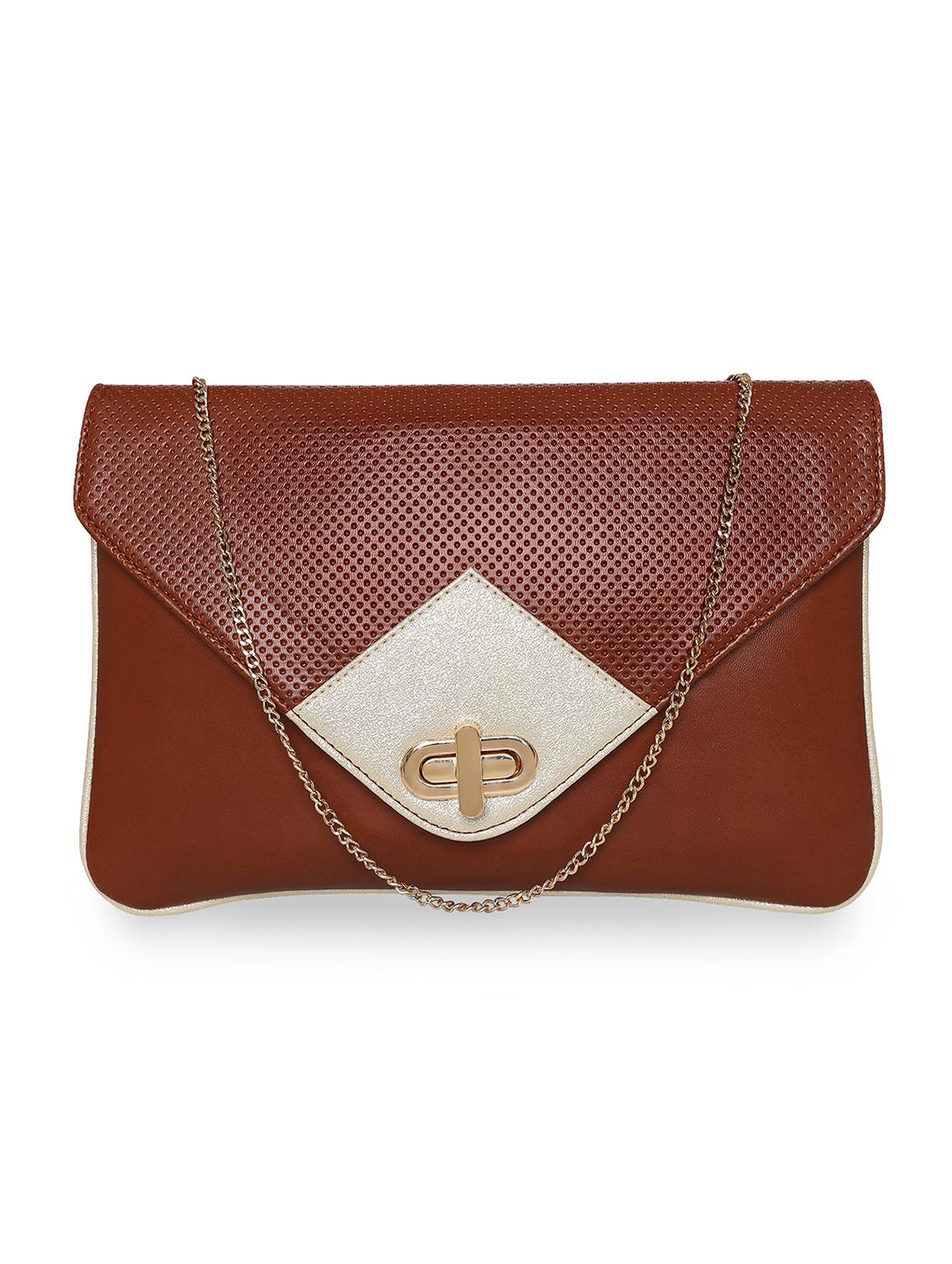 tan leatherette envelope clutch - 18393981 -  Zoom Image - 0