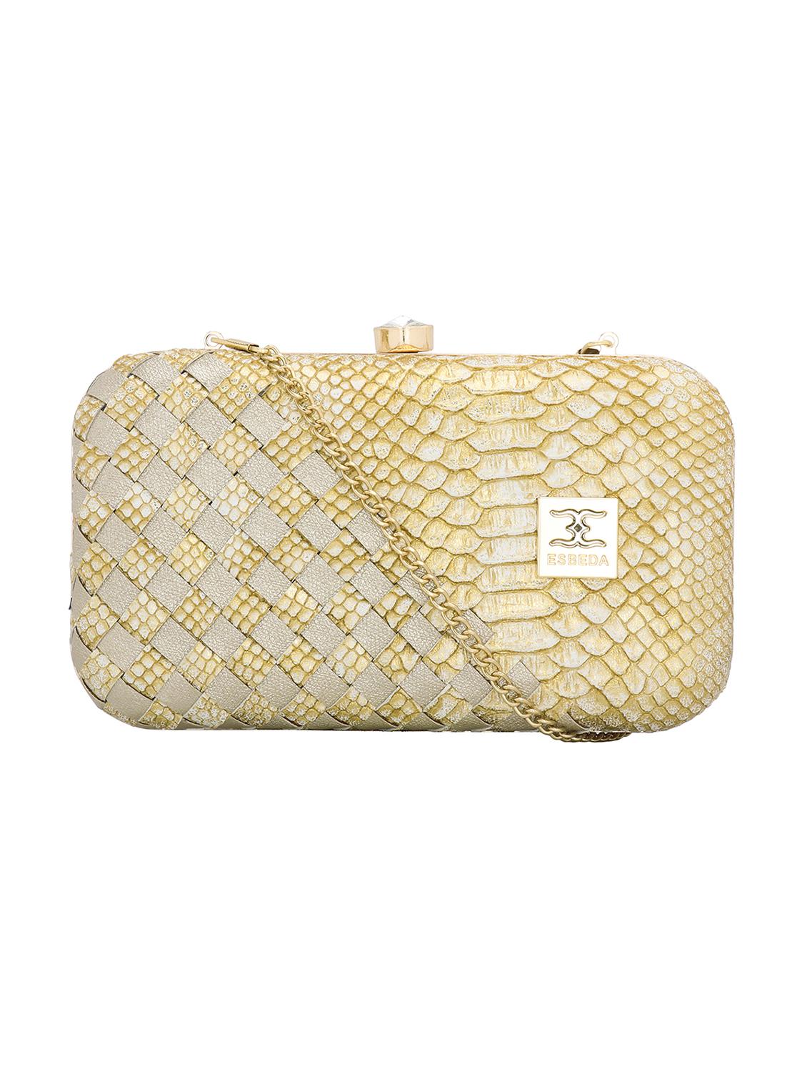 gold textured box clutch - 18393988 -  Zoom Image - 0