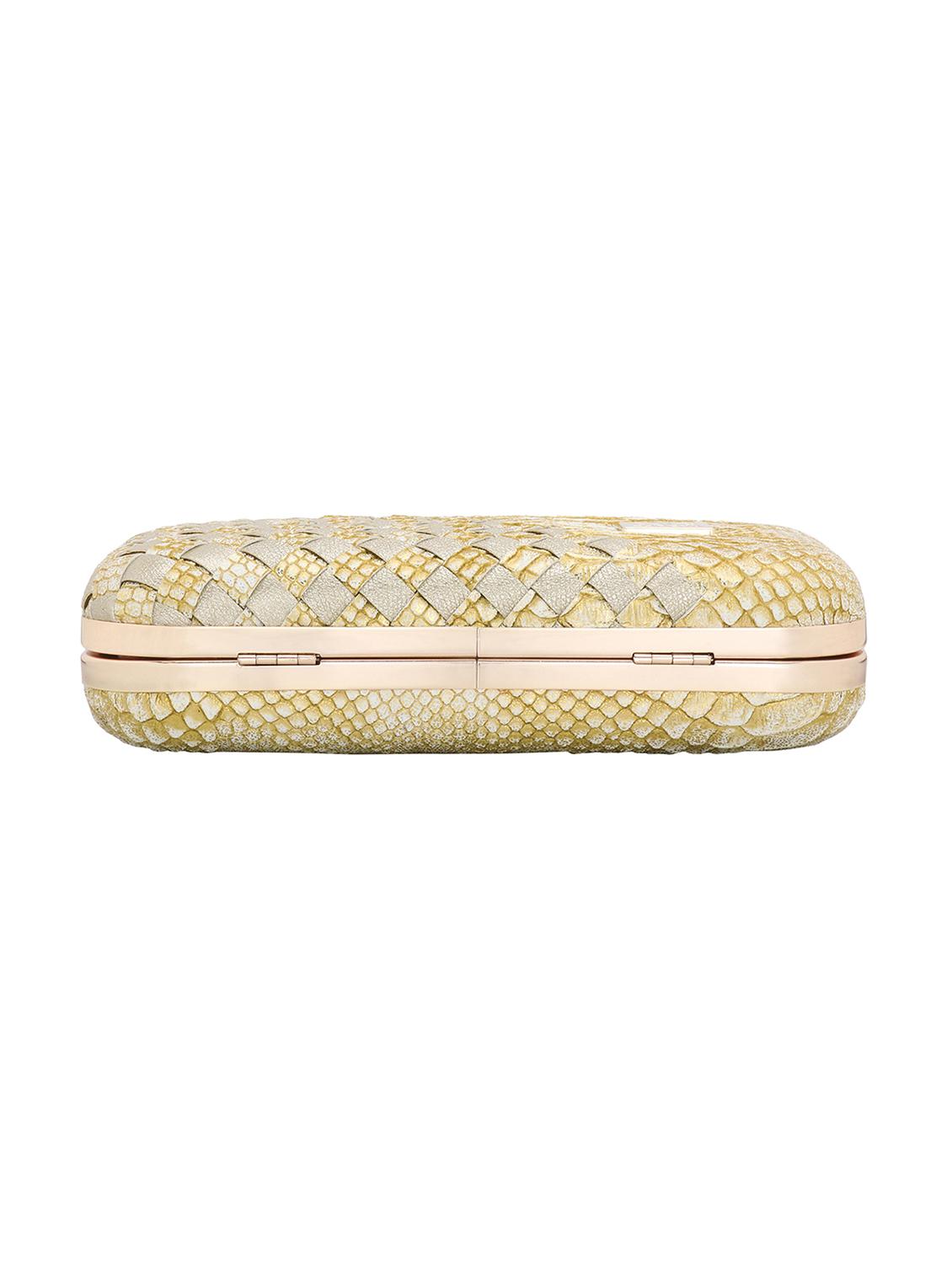 gold textured box clutch - 18393988 - Standard Image - 3