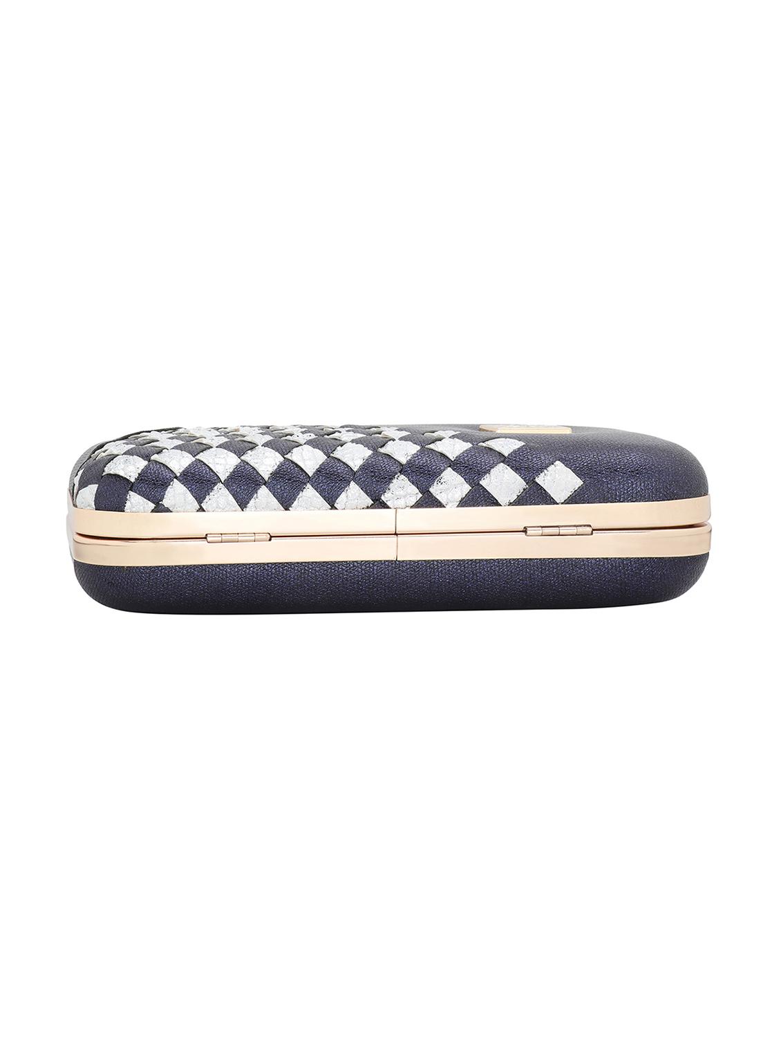 blue textured box clutch - 18393990 - Standard Image - 3