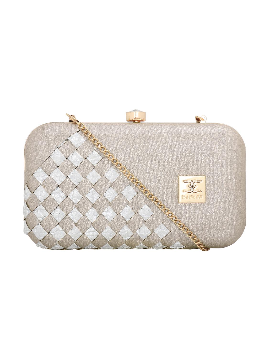 silver textured box clutch - 18393992 - Zoom Image - 0