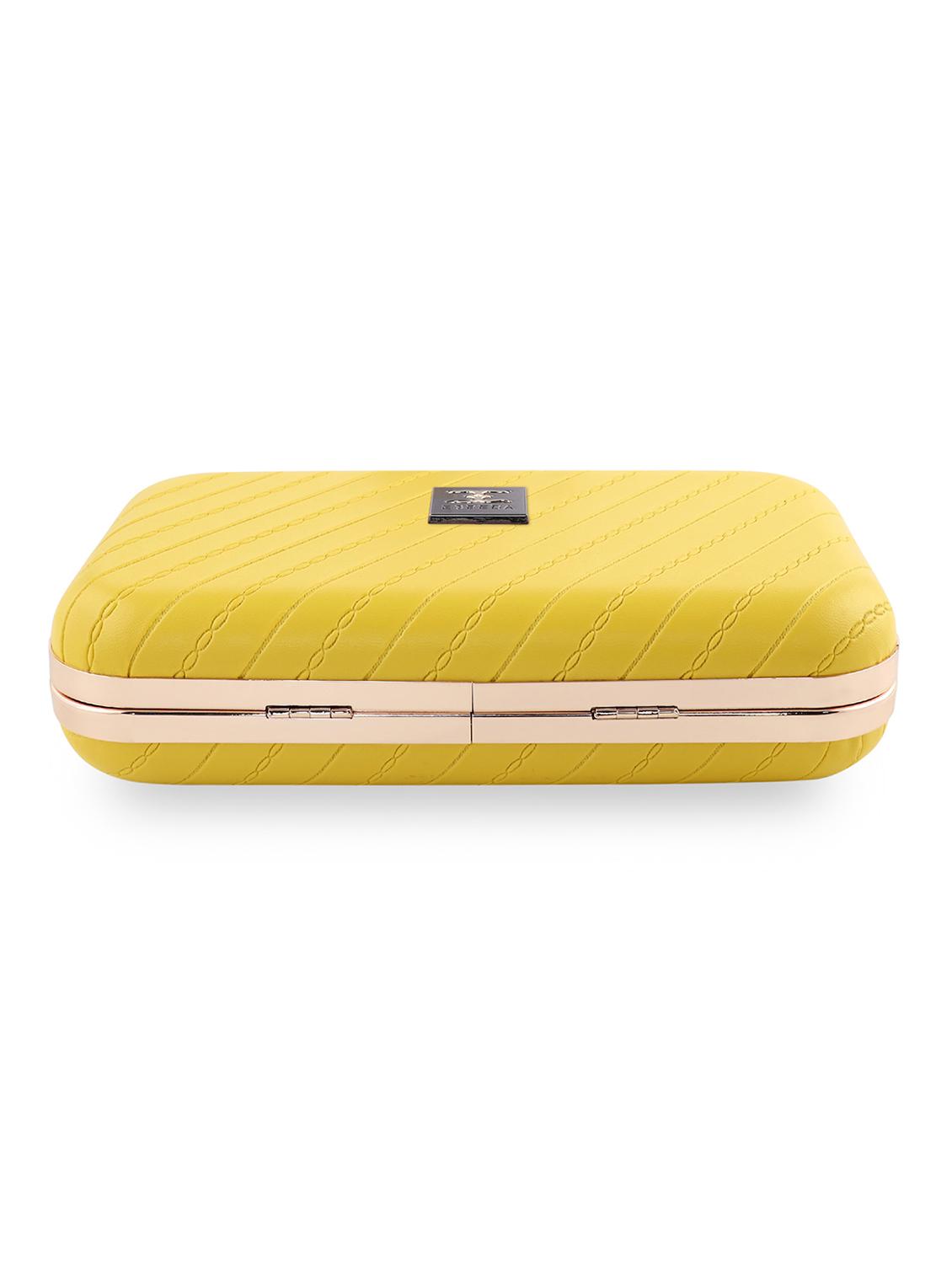 yellow textured box clutch - 18394019 - Standard Image - 3