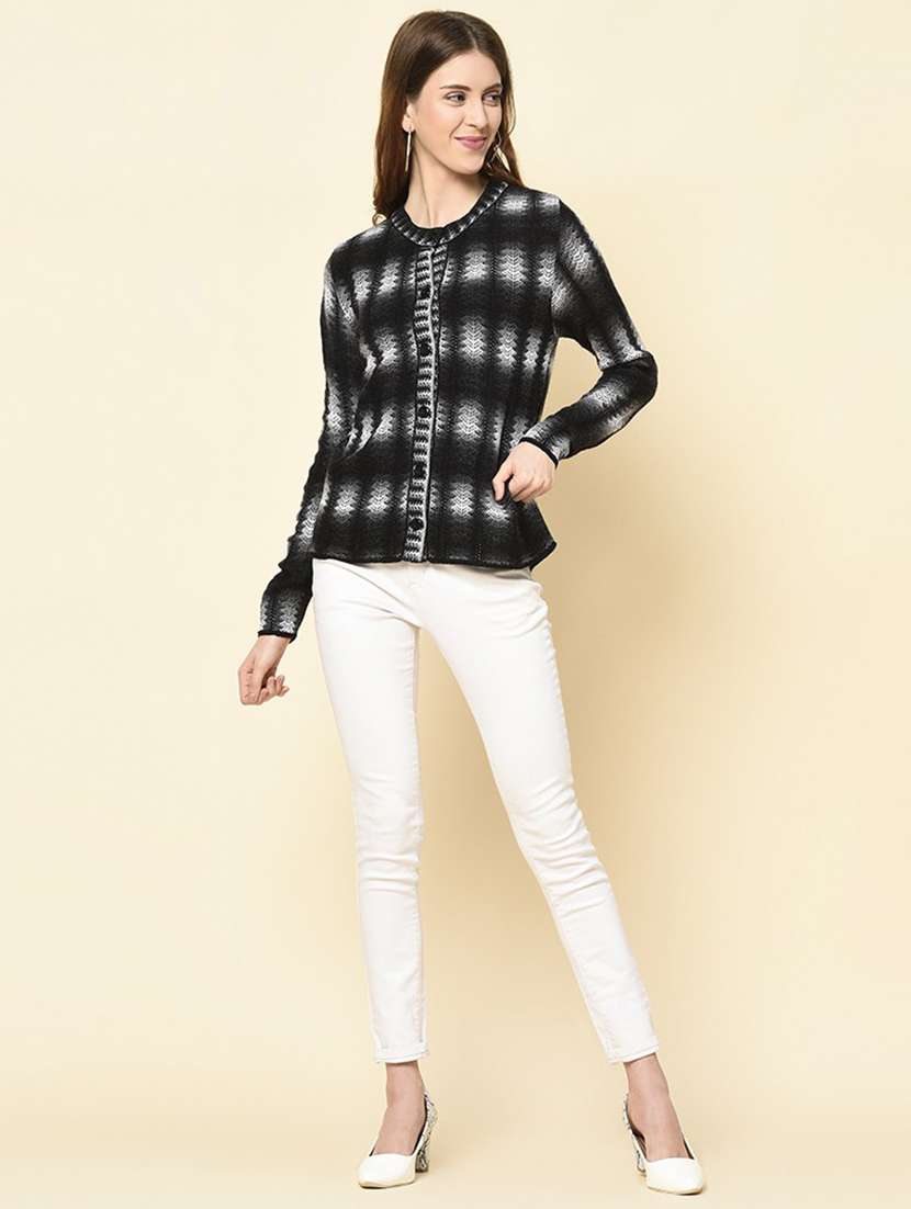 round neck printed cardigan - 18394656 -  Standard Image - 3