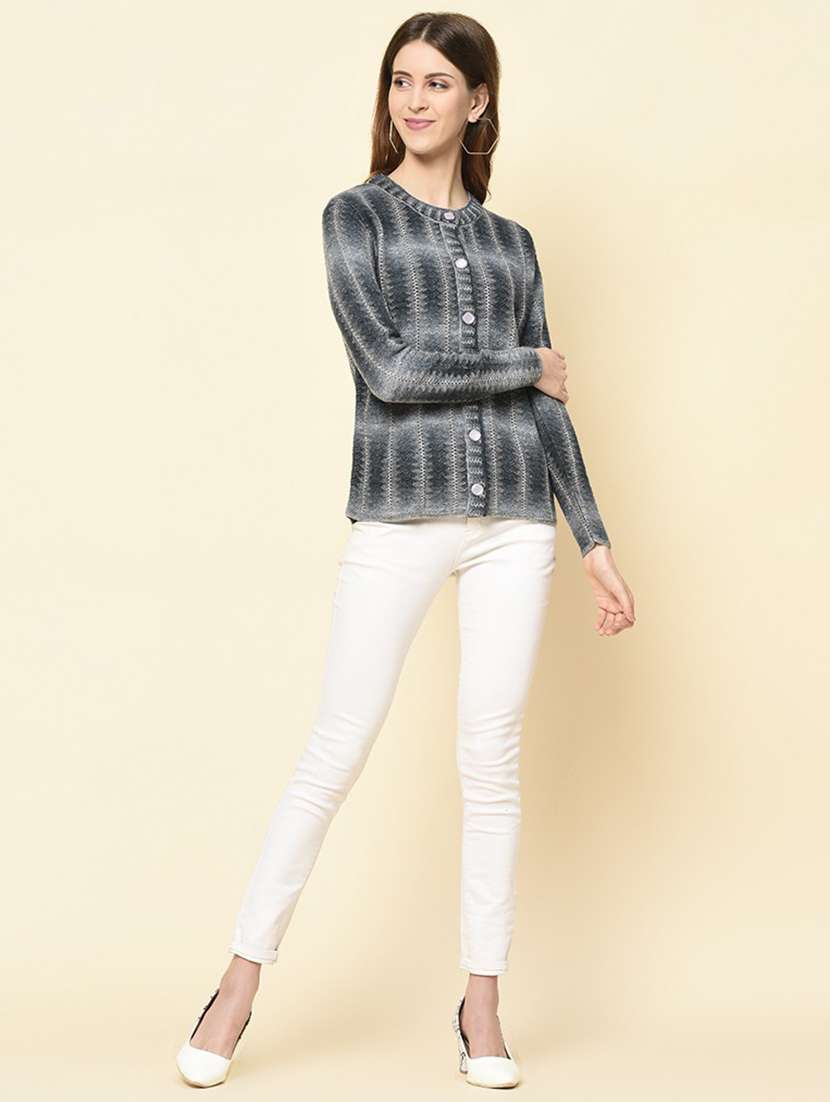 round neck printed cardigan - 18394658 -  Standard Image - 3