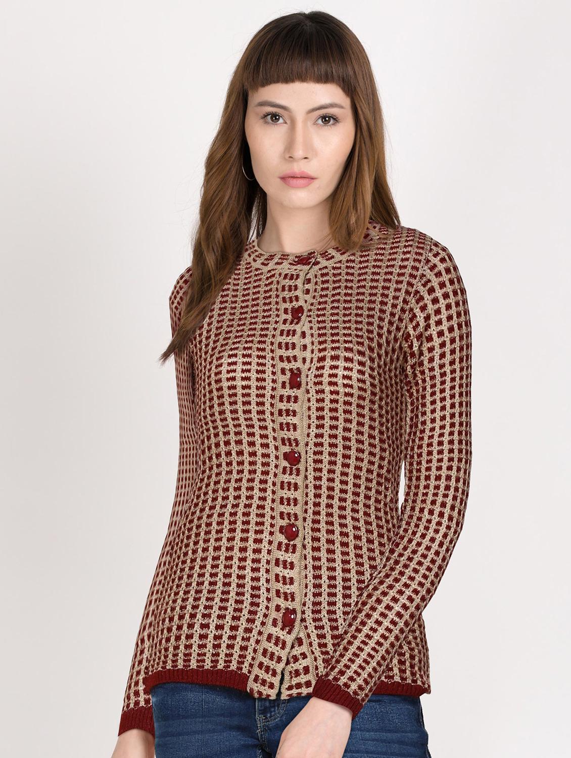 round neck self design cardigan - 18394660 -  Zoom Image - 0
