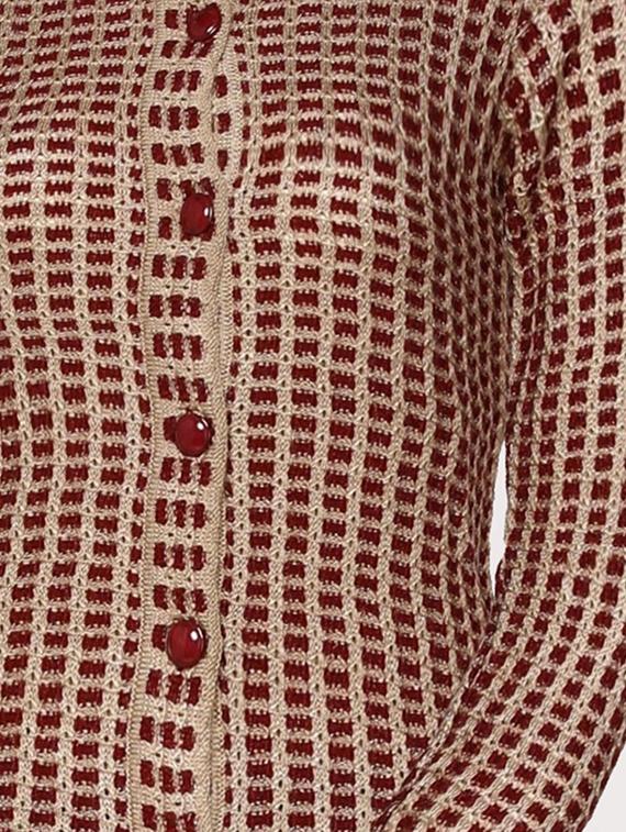 round neck self design cardigan - 18394660 - Standard Image - 3