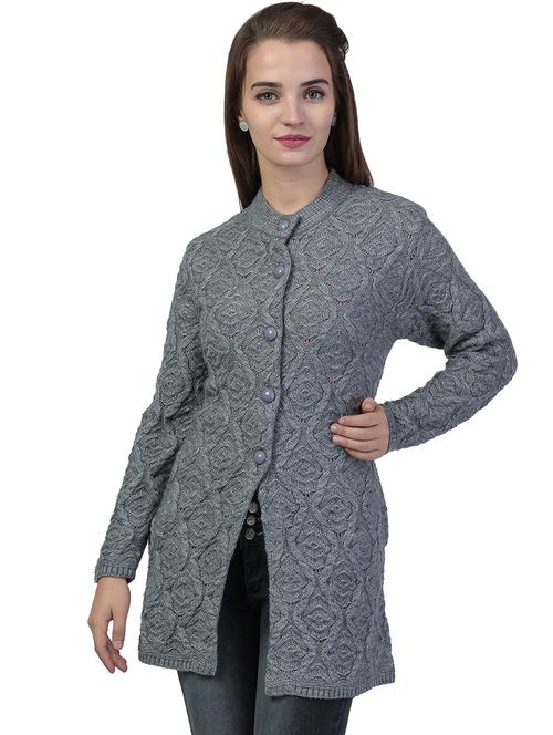 mandarin neck solid cardigan - 18394694 - Standard Image - 0