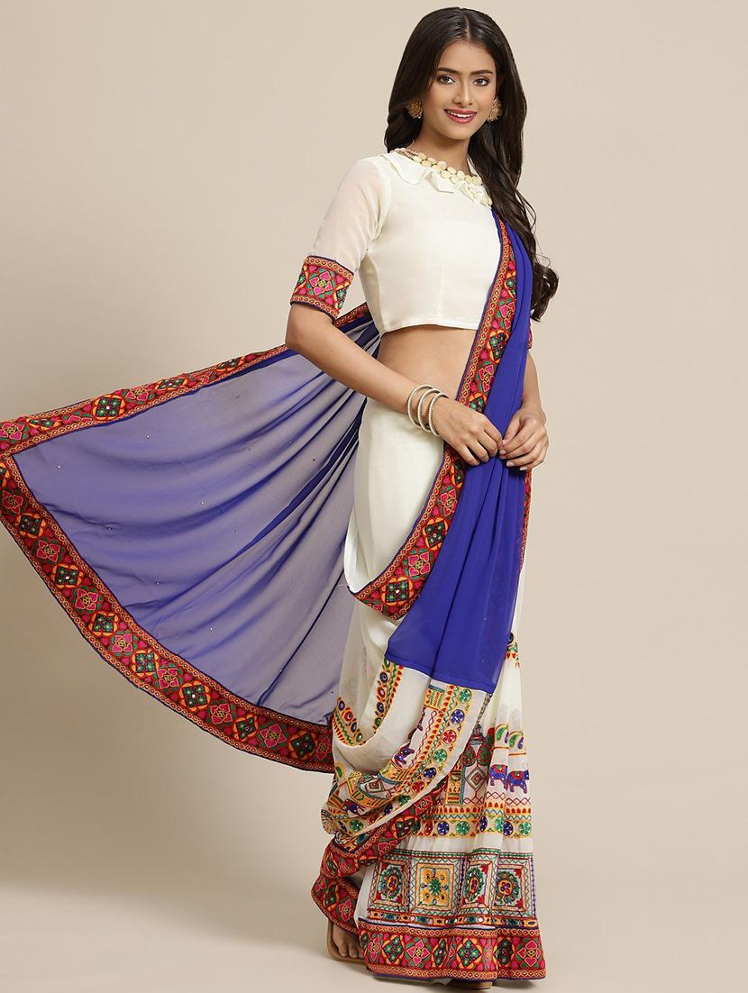 indigo georgette half and half saree with blouse - 18394836 - Zoom Image - 0