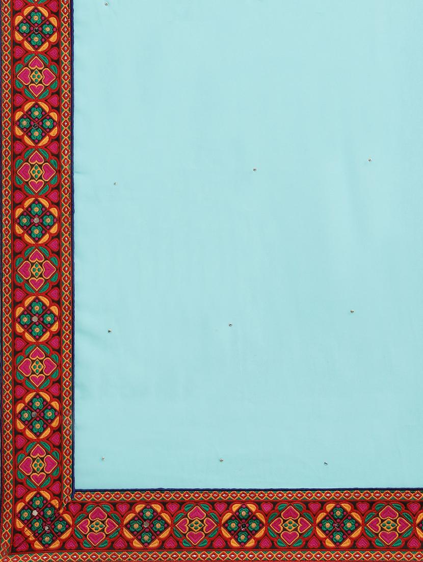 turquoise georgette half and half saree with blouse - 18394839 - Standard Image - 3