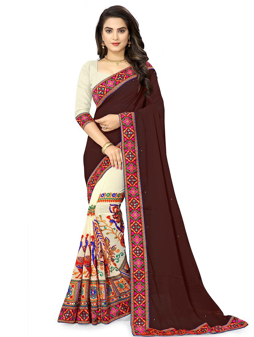 embroidered half and half saree - 18394842 -  Zoom Image - 0
