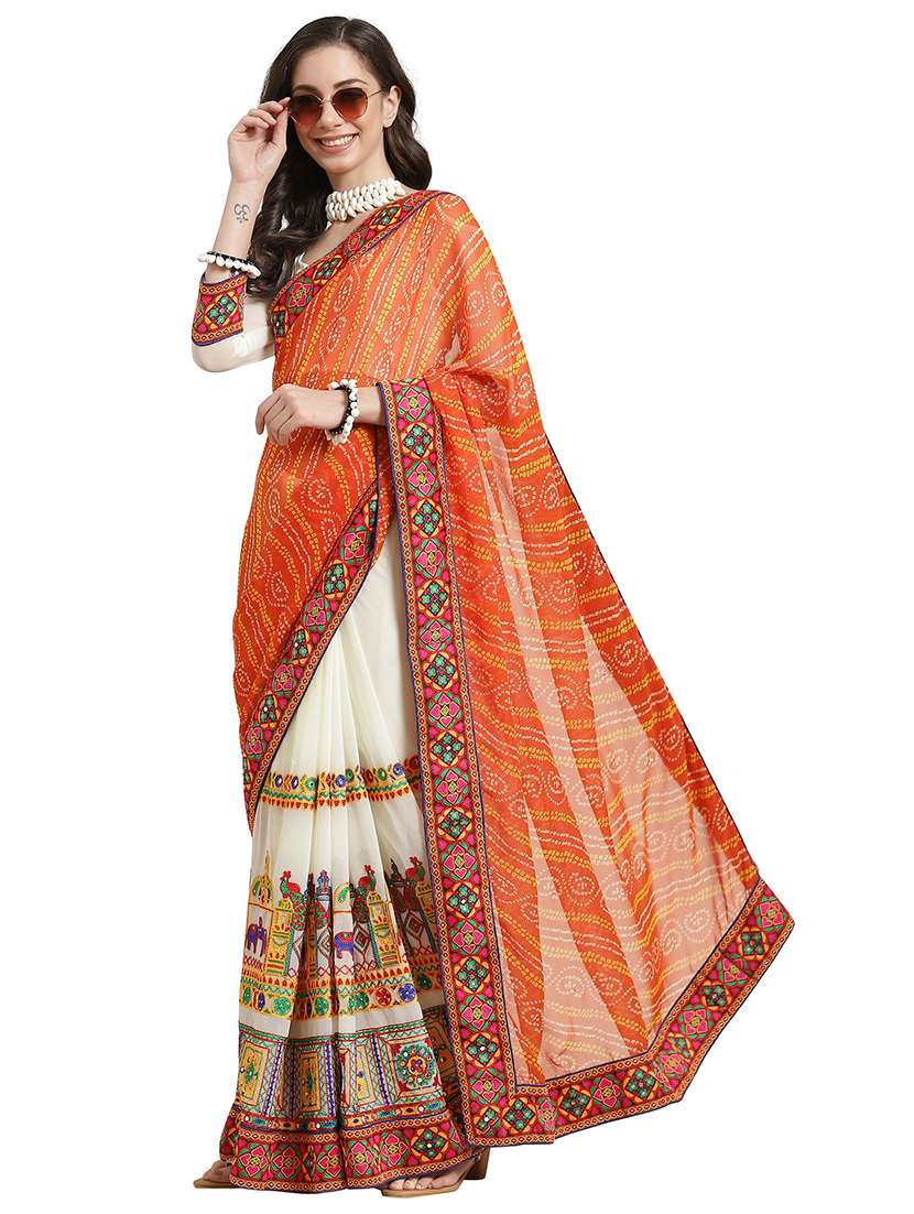 women's bandhani orange colored saree with blouse - 18394881 - Zoom Image - 0