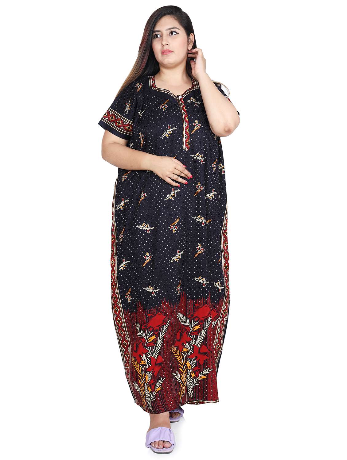 square neck printed nighty 