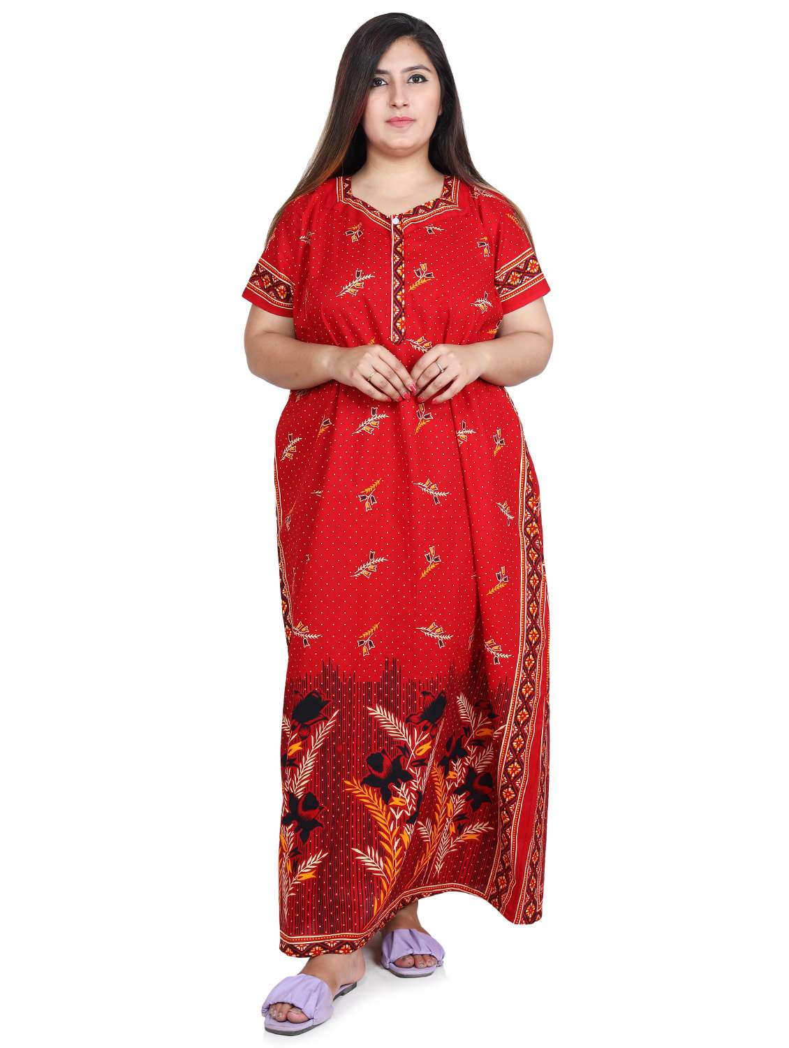 square neck printed nighty 