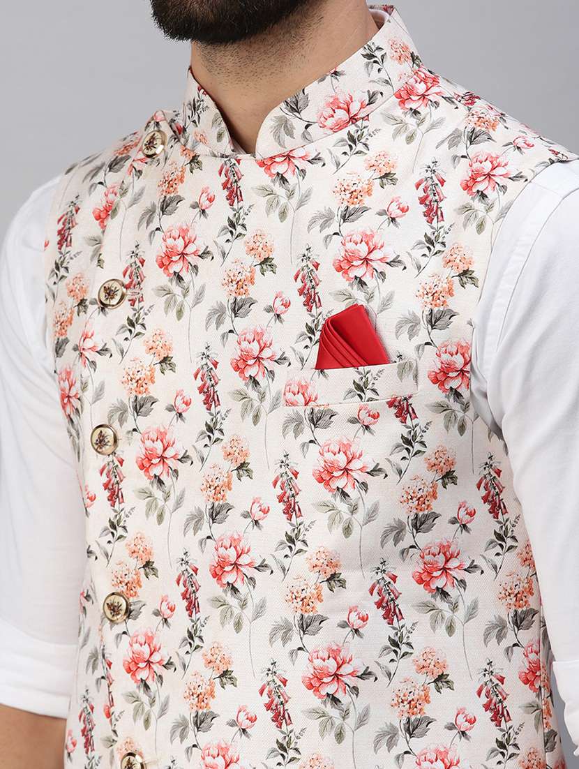 white printed nehru jacket - 18395145 -  Standard Image - 5