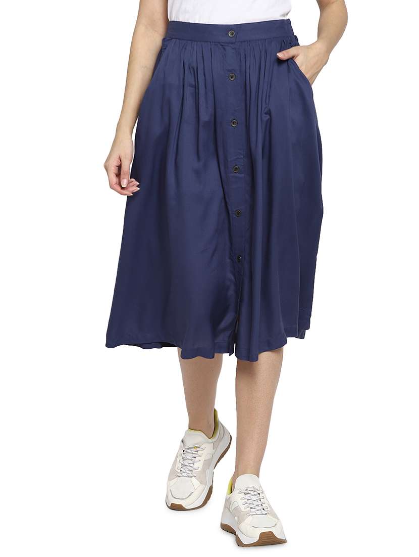 mid rise denim a-line skirt