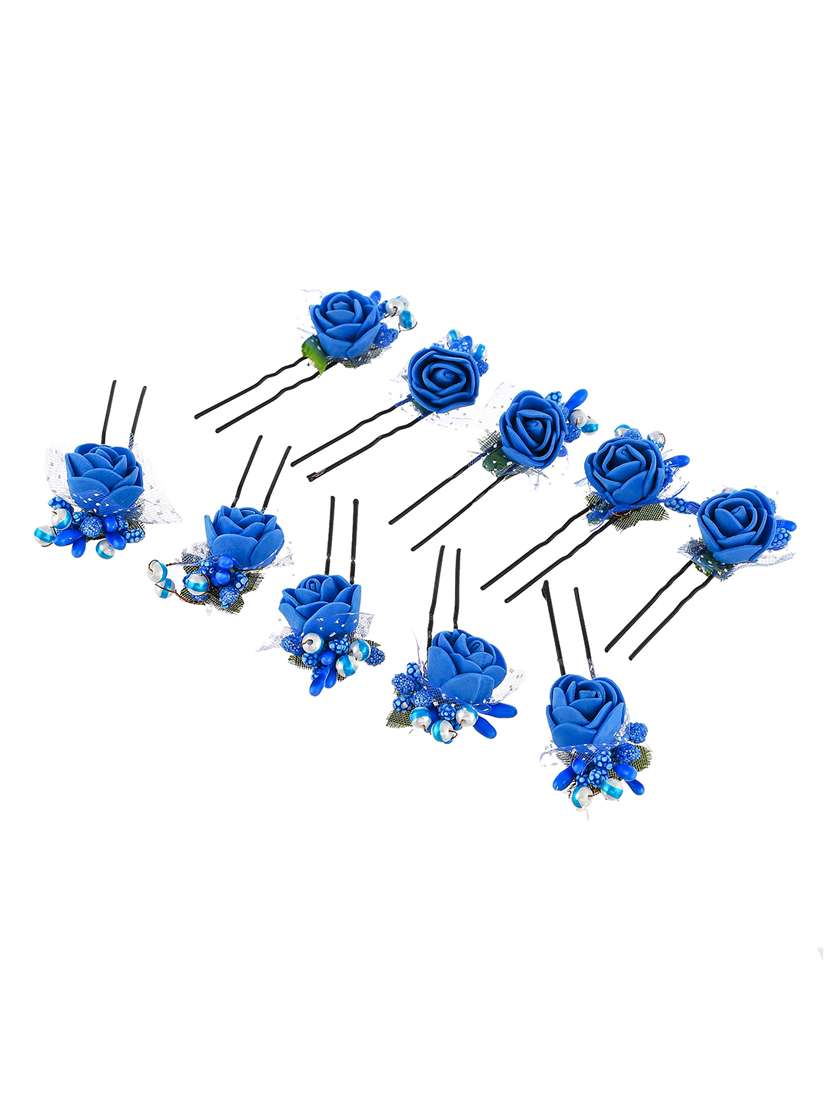 Set Of 10 Blue Flower Juda Hair Bun Accessory Set - 18395666 -  Standard Image - 3