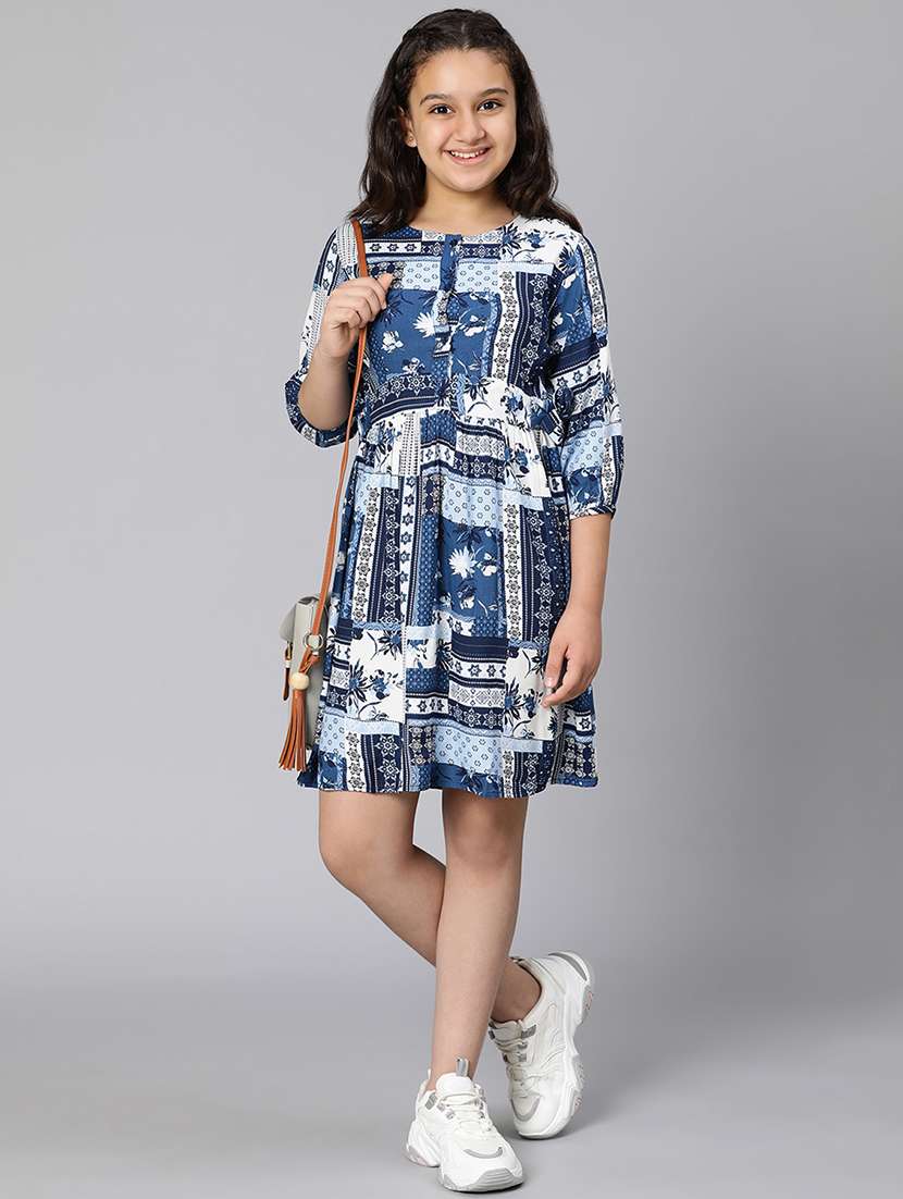 girls round neck three quarter sleeves frock - 18395698 - Standard Image - 3