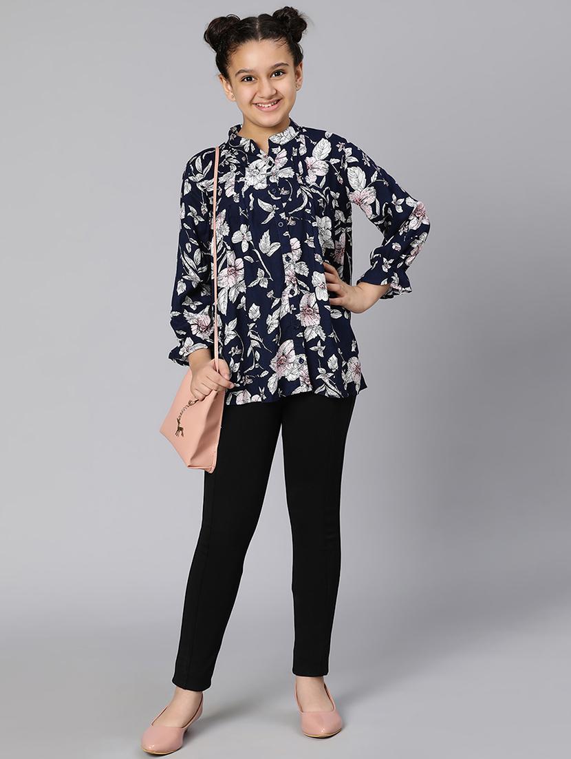 girls mandarin collar top - 18395710 - Standard Image - 3