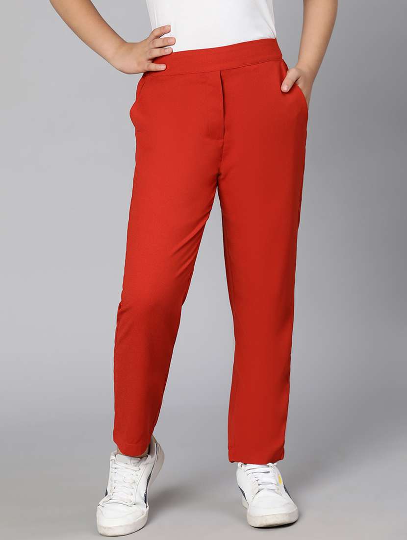 red solid casual trouser
