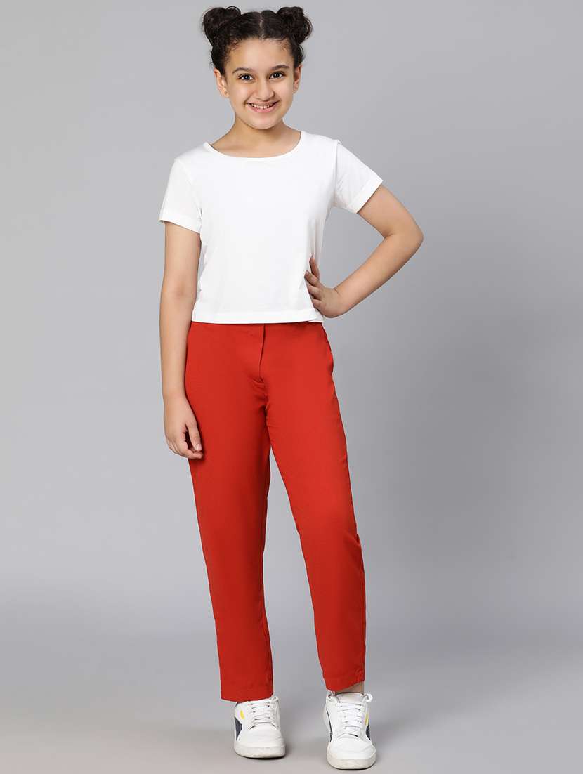 red solid casual trouser - 18395718 -  Standard Image - 3