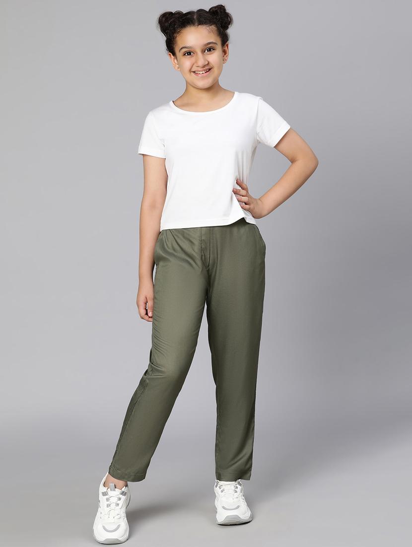 green solid casual trouser - 18395720 - Standard Image - 3