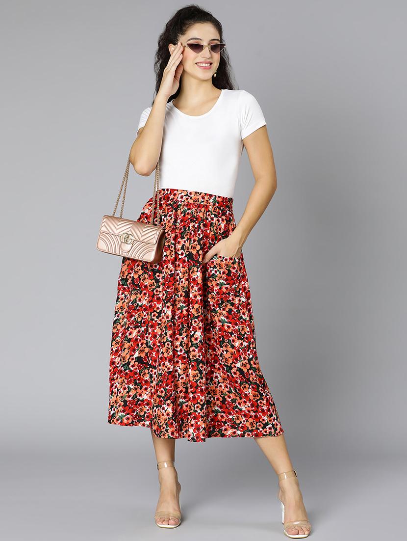 mid rise floral flared skirt - 18395726 - Standard Image - 3