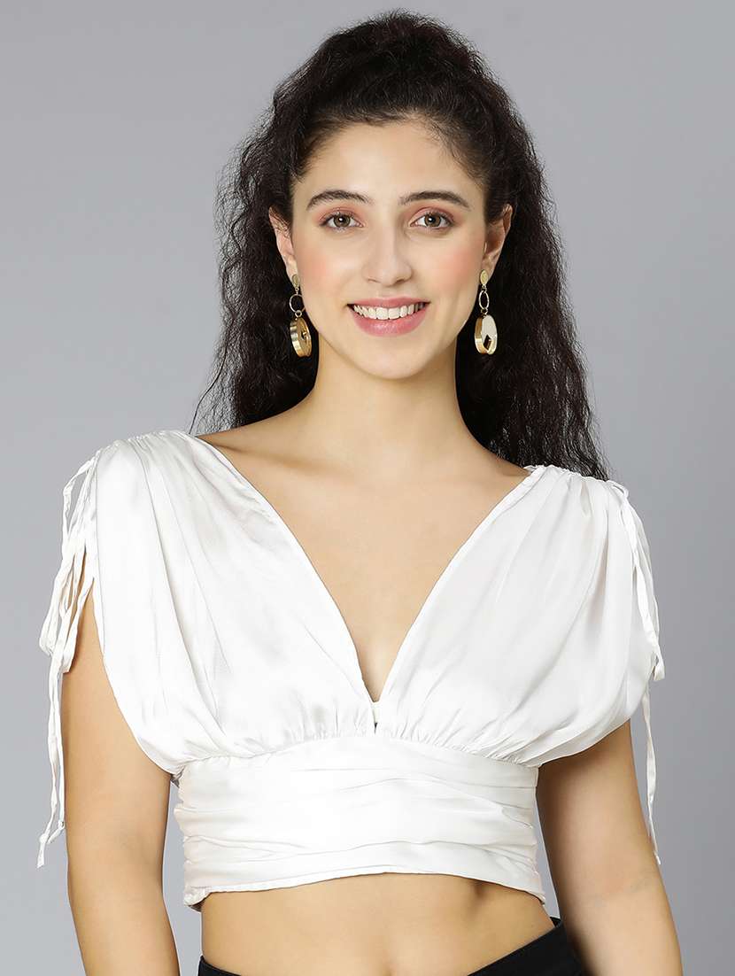 women's crop v neck top