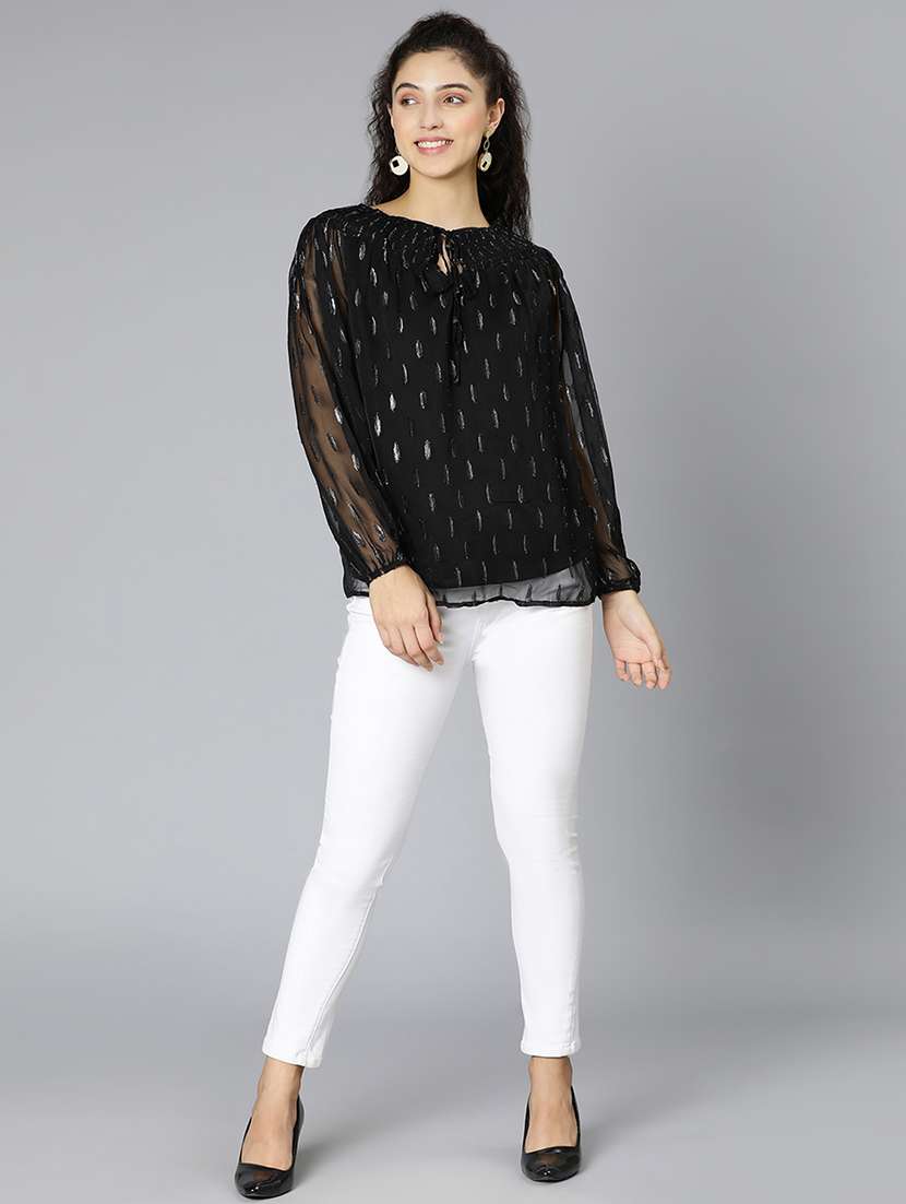 tie up neck printed top - 18395760 - Standard Image - 3