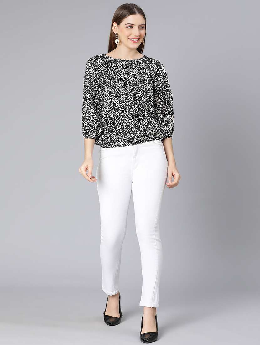 round neck printed blouson top - 18395772 -  Standard Image - 3