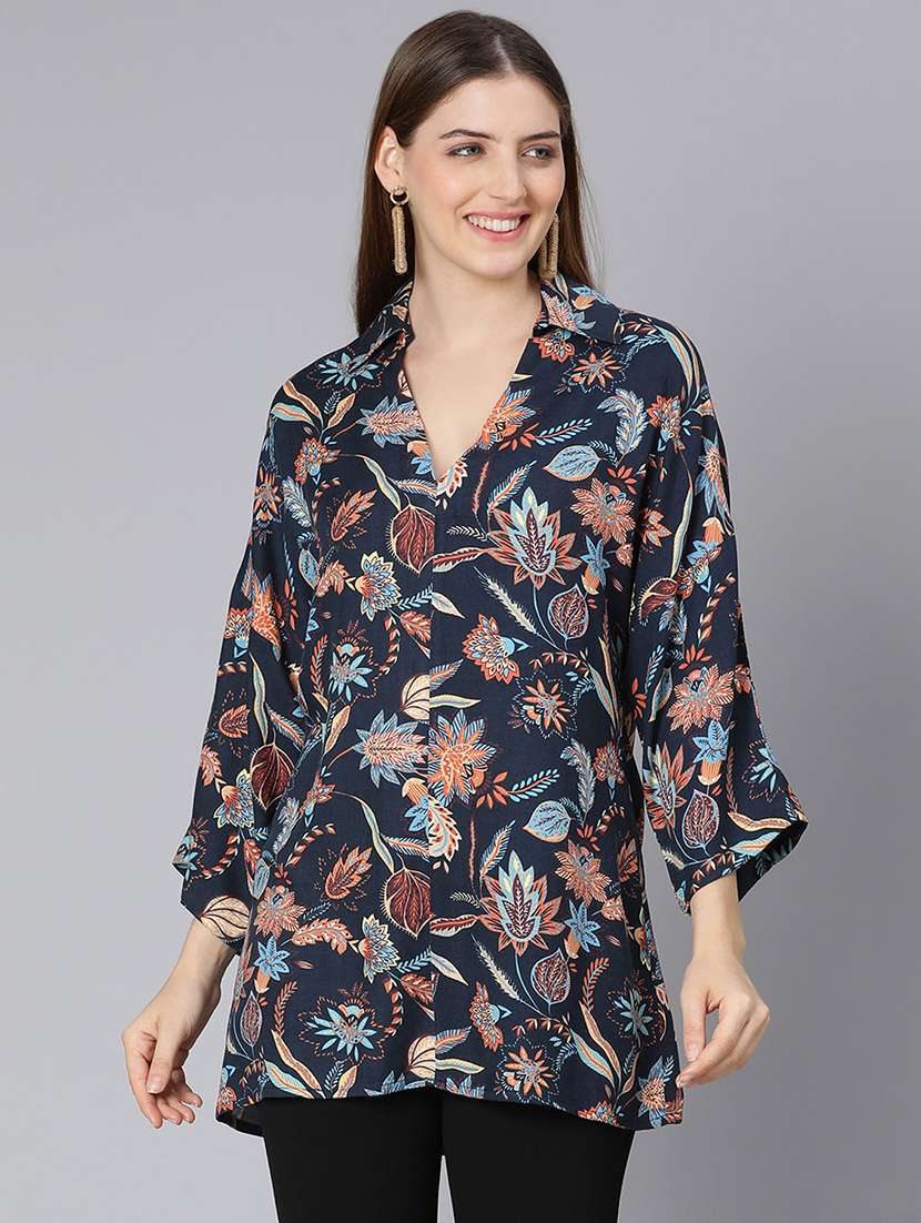shirt collar printed tunic - 18395793 -  Zoom Image - 0