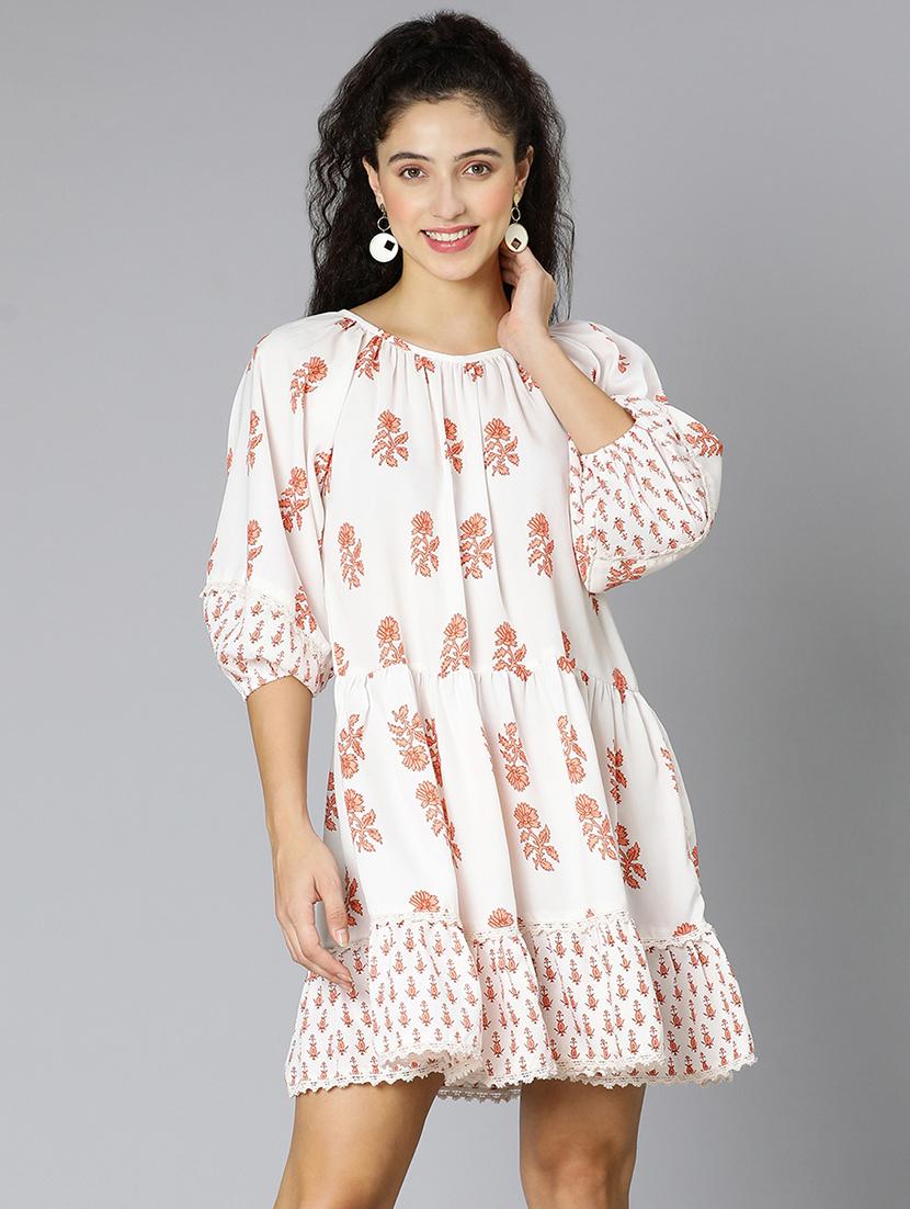 round neck floral fit & flare dress - 18395832 - Zoom Image - 0