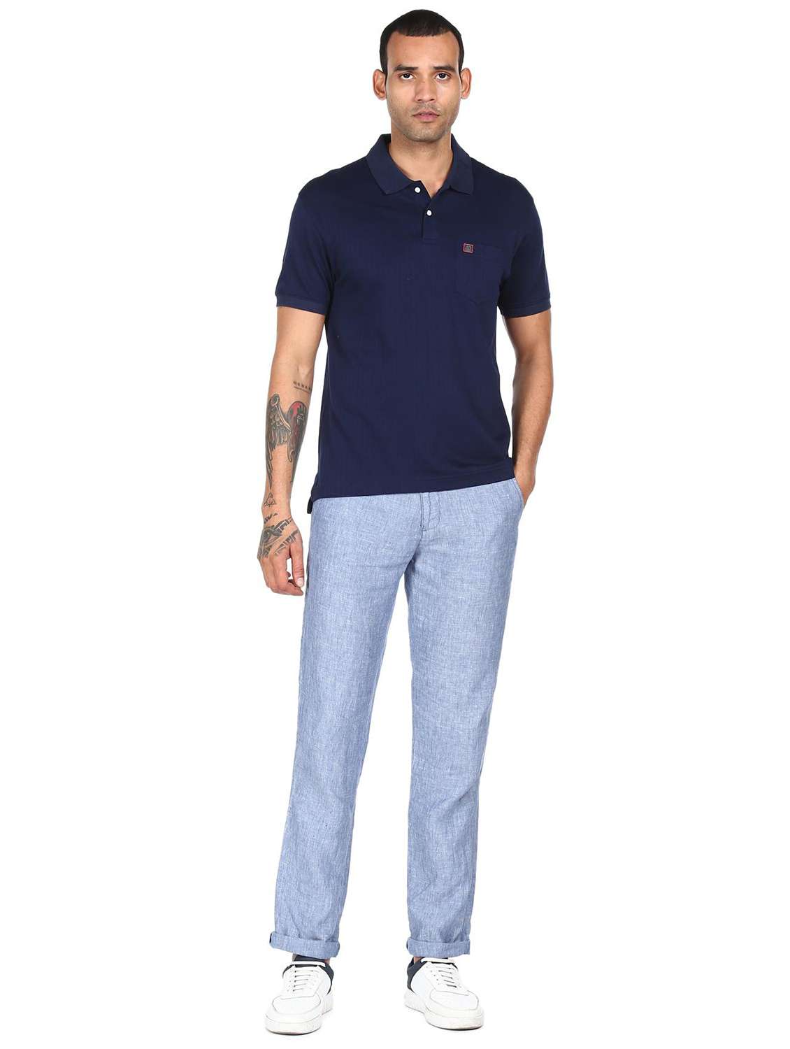 navy-blue solid polo t-shirt - 18396335 -  Standard Image - 3