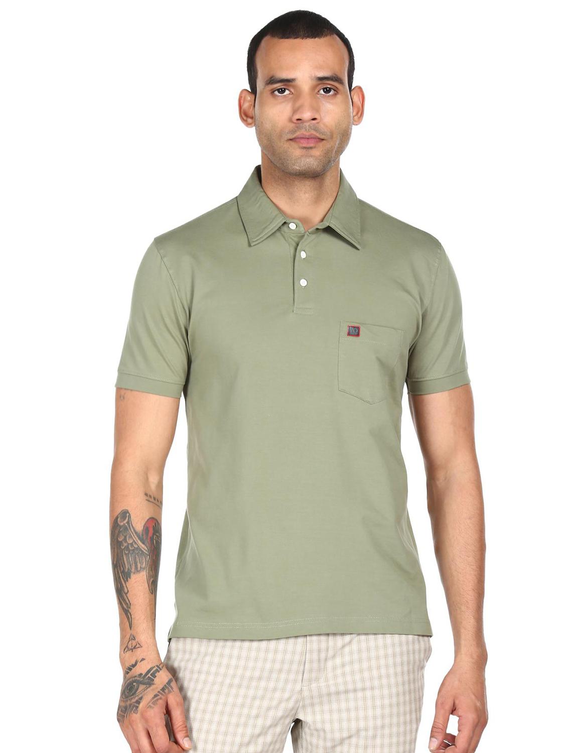 olive-green solid polo t-shirt - 18396336 -  Zoom Image - 0