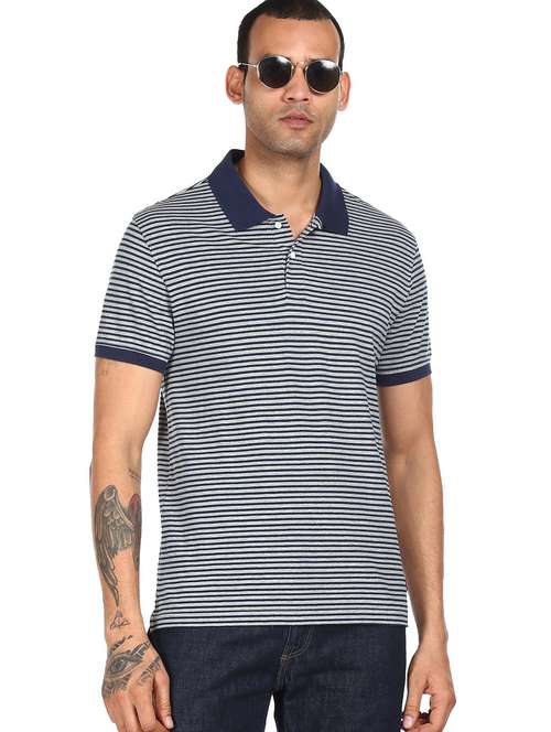 navy-blue striped polo t-shirt - 18396339 - Standard Image - 0