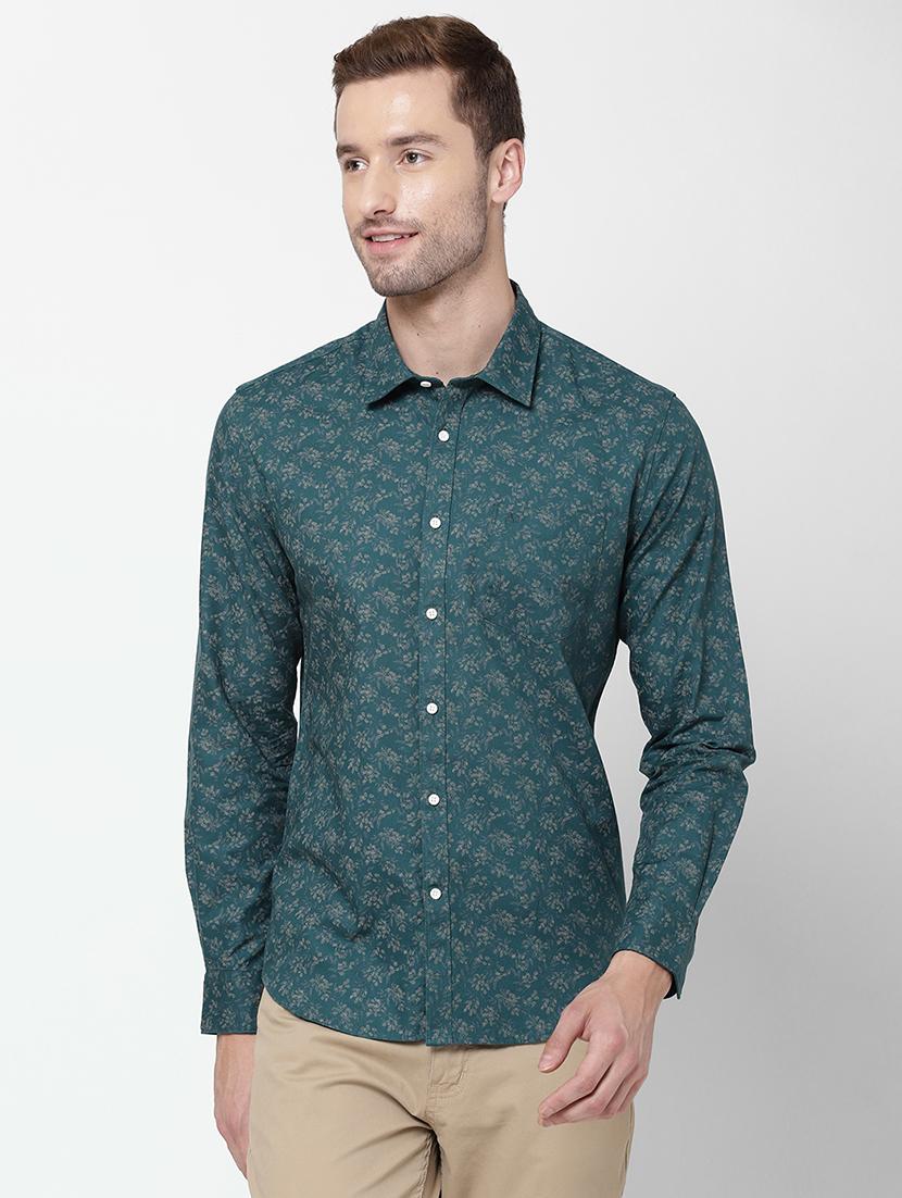 teal printed casual shirt - 18396376 -  Zoom Image - 0