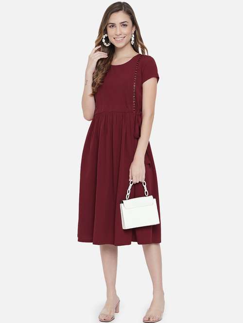 women's fit & flare solid dress - 18396444 -  Standard Image - 0