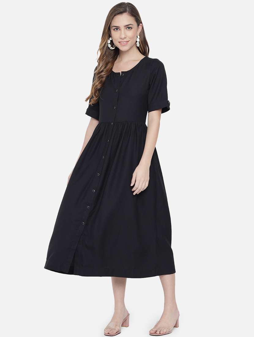 women's fit & flare solid dress - 18396446 - Standard Image - 3