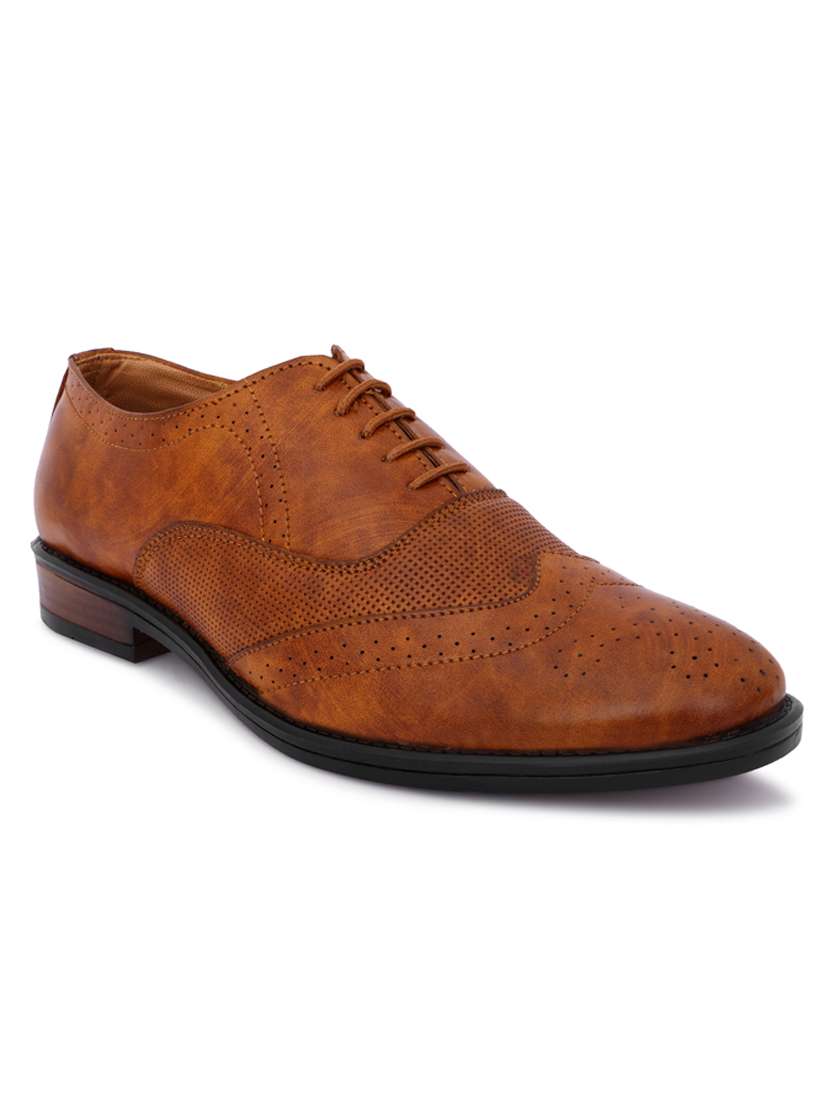 tan synthetic & mesh laceup brouges - 18396516 - Zoom Image - 0