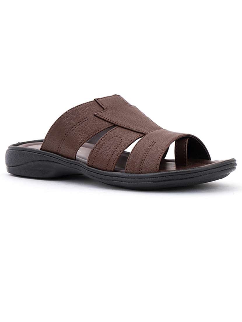 brown synthetic & mesh slip on sandals