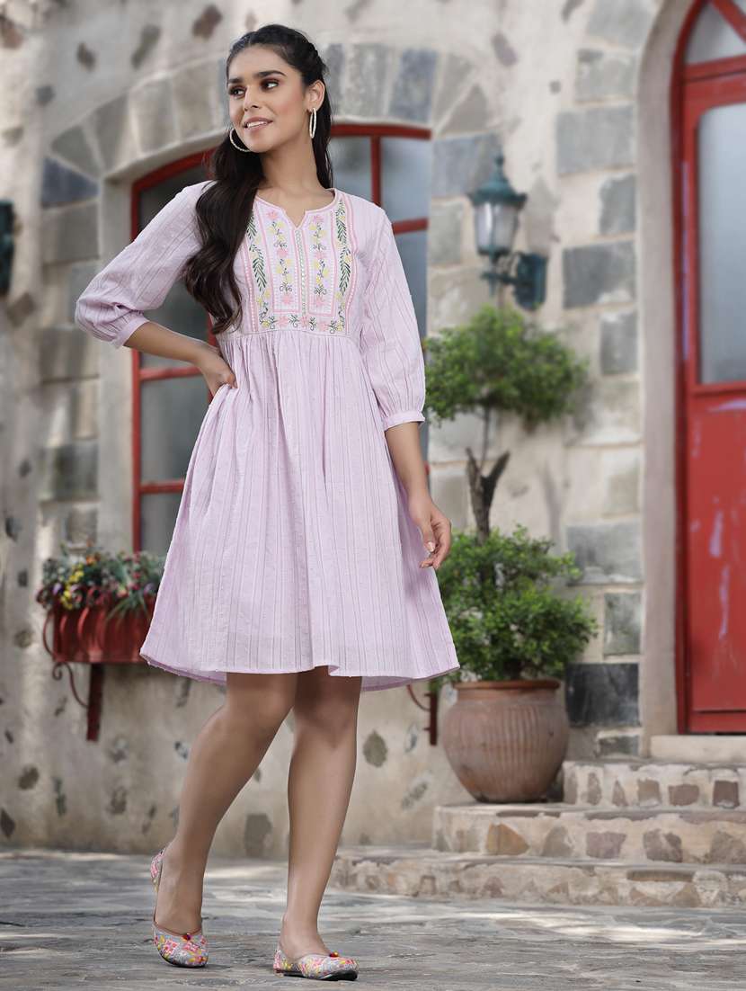 purple cotton aline ethnic dress - 18396764 -  Standard Image - 3