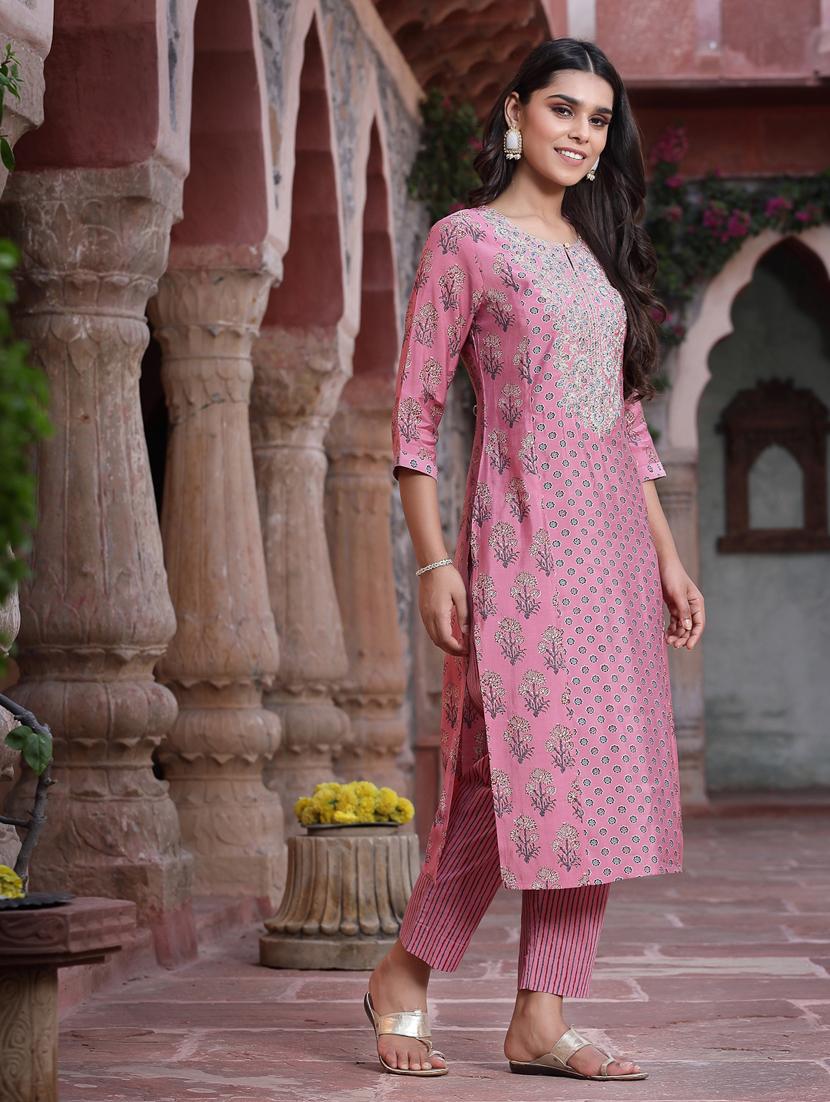 pink cotton kurta pant set - 18396785 - Standard Image - 3
