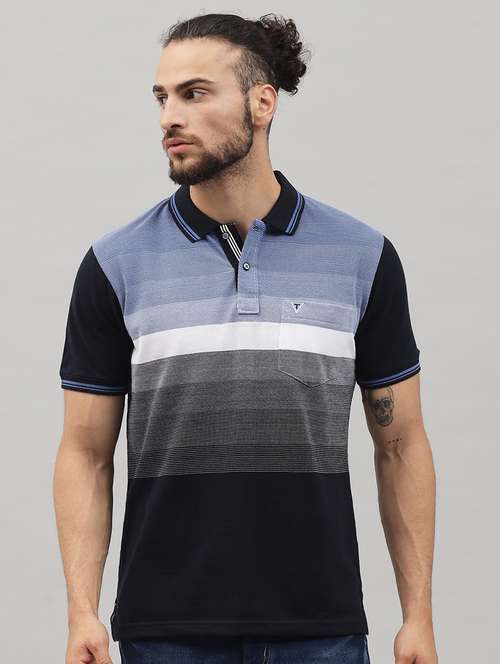 navy-blue striped polo t-shirt - 18396820 - Standard Image - 0
