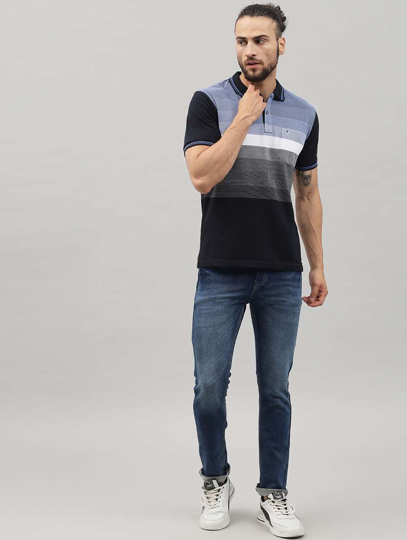 navy-blue striped polo t-shirt - 18396820 - Standard Image - 3