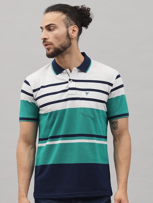 sea-green striped polo t-shirt - 18396838 - Standard Image - 0