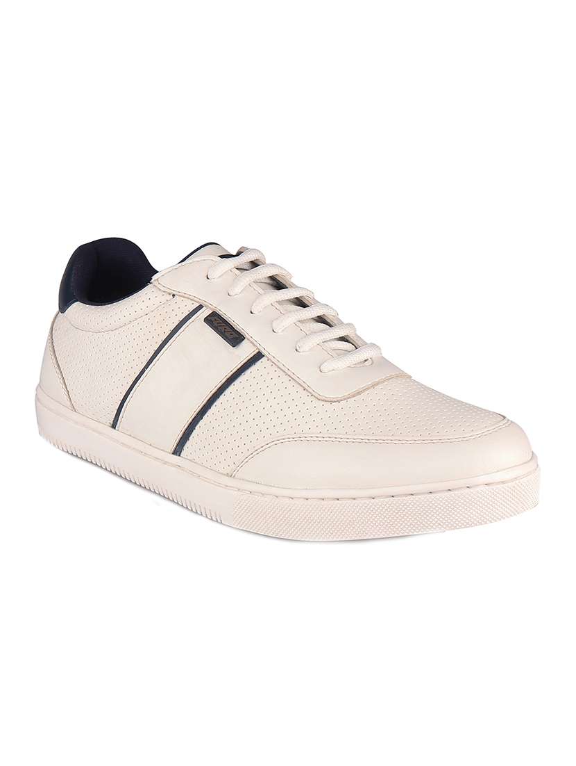 white synthetic lace up sneakers